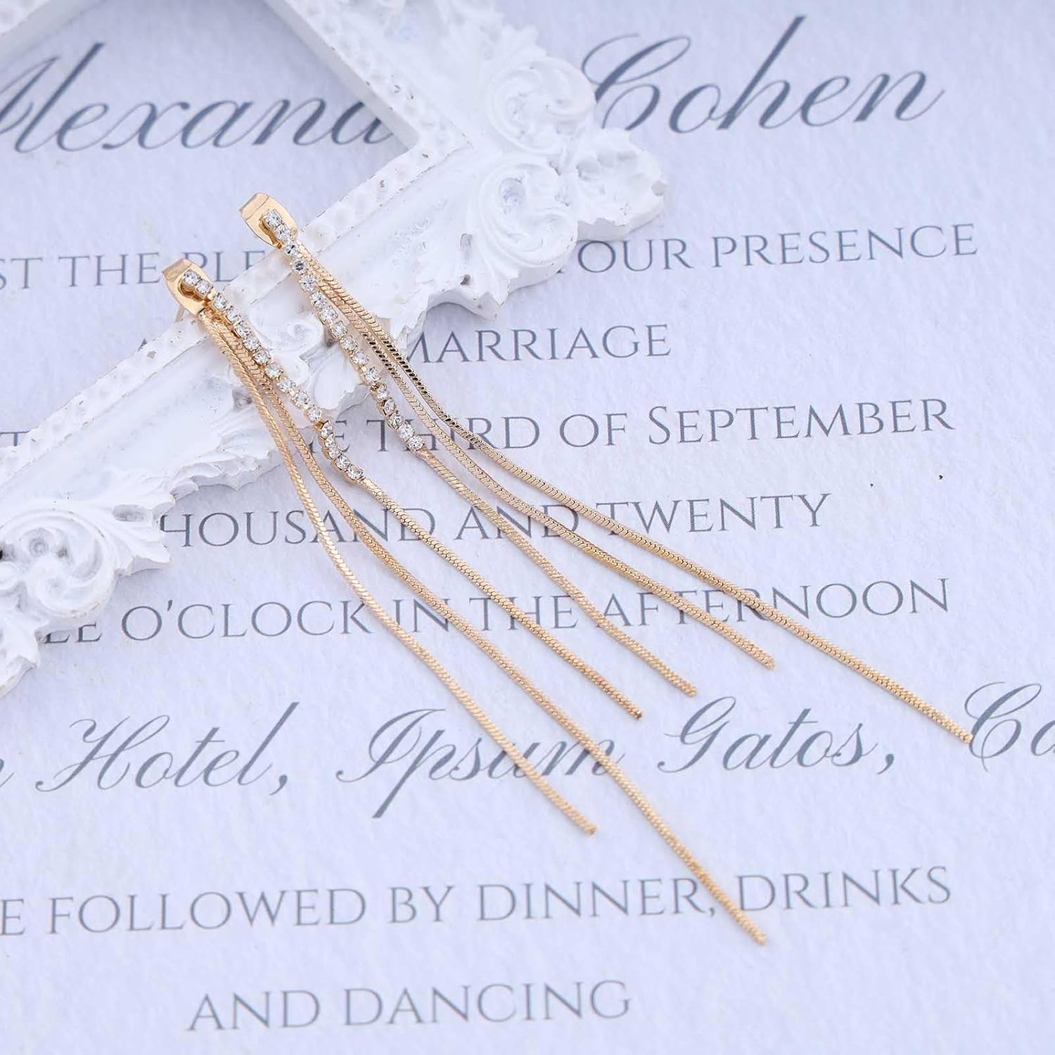 Andelaisi Boho Crystal Tassel Earrings Gold Long Chain Earrings Vintage Rhinestone Tassel Chain Earrings Wedding Bridal Crystal Chain Tassel Earrings Jewelry for Wedding Party - Image 5