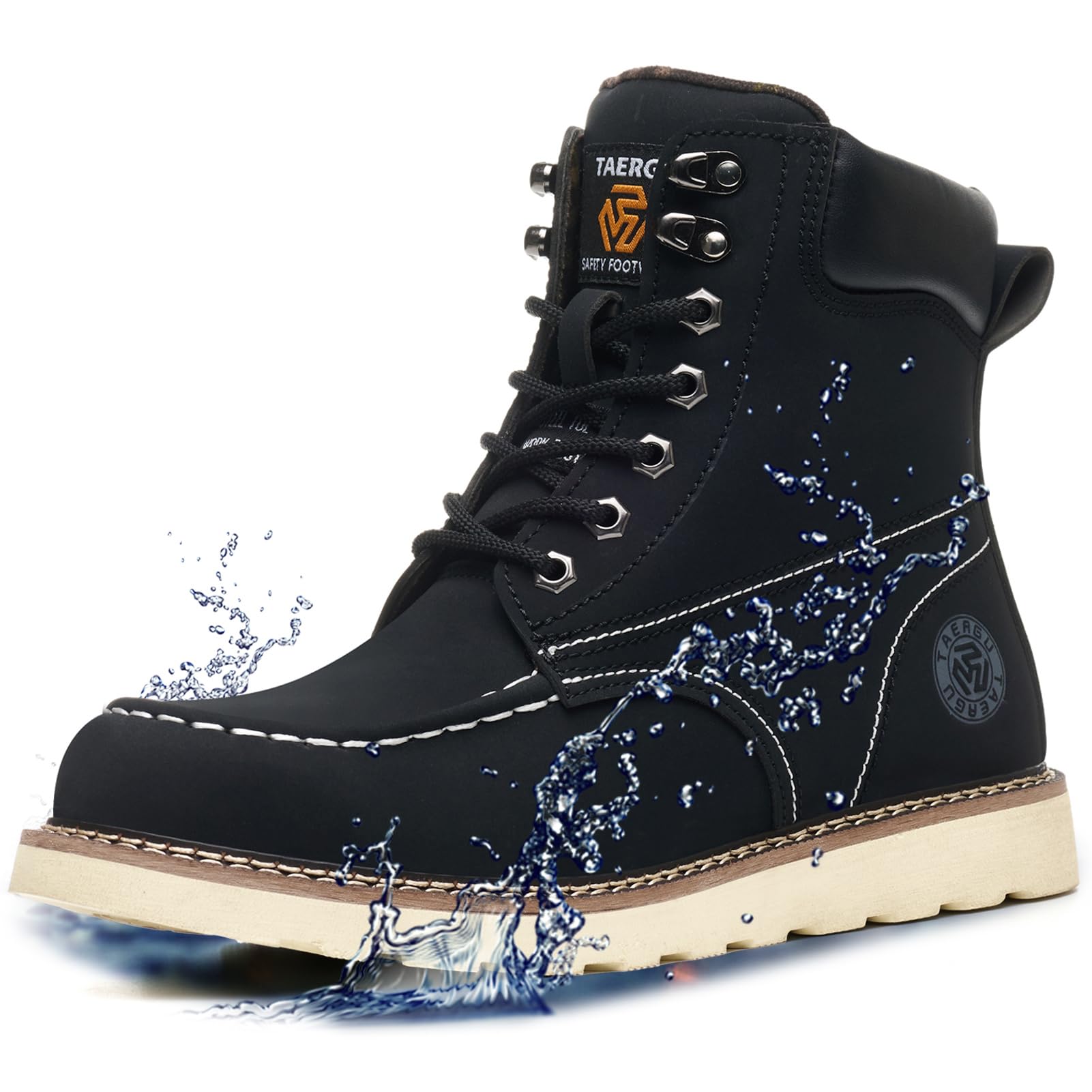 Steel Toe Boots for Men-6 Inch Moc Toe Safety Work Boots Non-Slip Resistant Indestructible Construction Western Boot Mens Steel Toes Shoes
