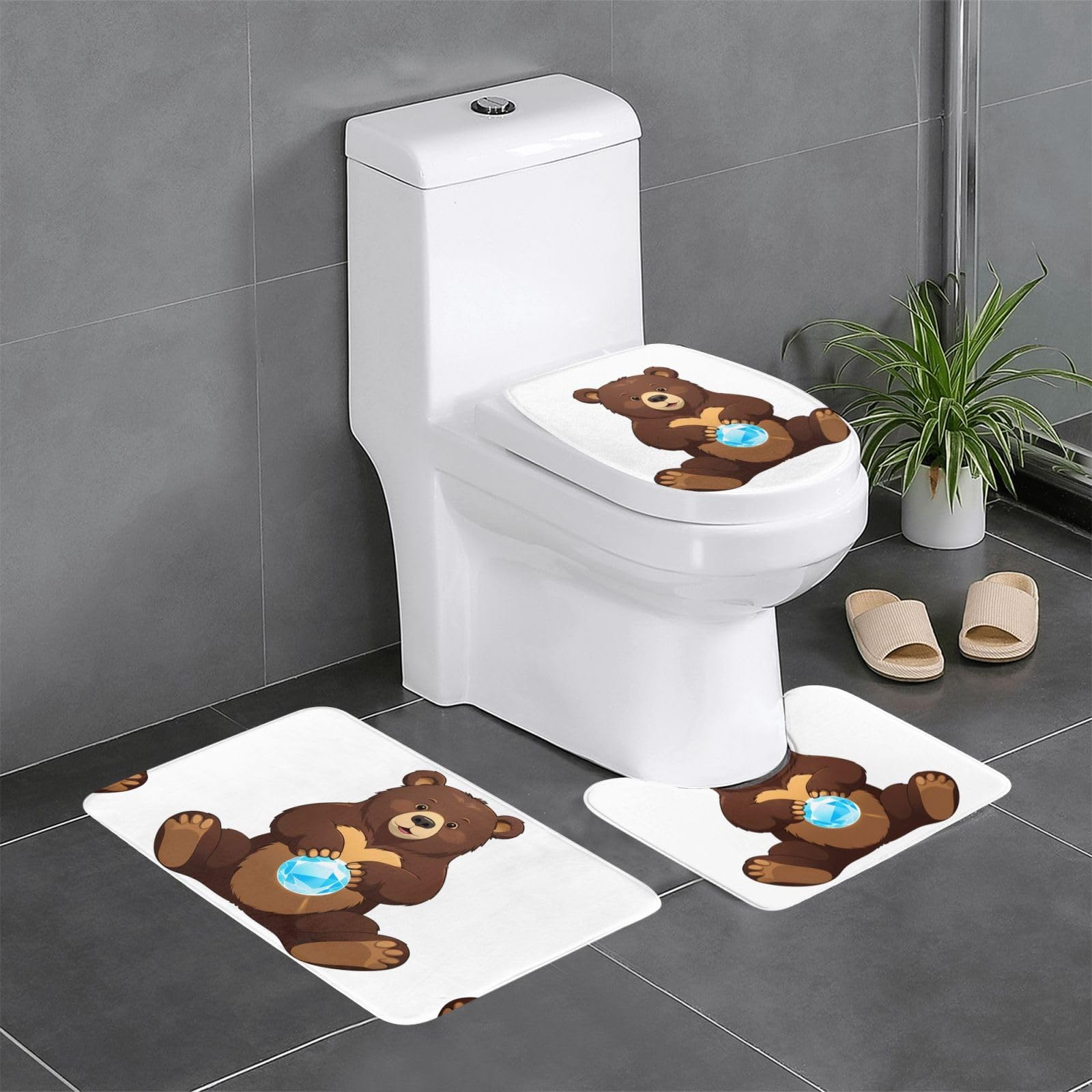 Tapis de salle de bain antidérapant pour coiffeuse et WC design ours