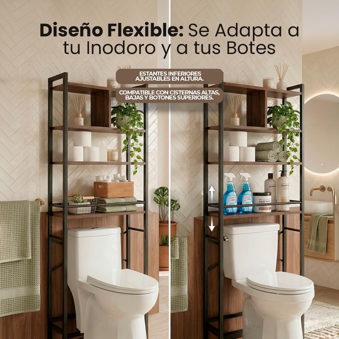 Estantería Baño sobre Inodoro MDF 170 cm con 4 Niveles Organizador Ahorro Espacio