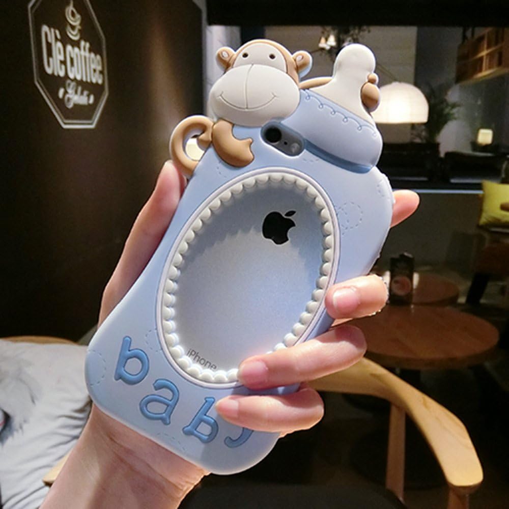 iPhone 7 plus Case,Creative Cute Soft Silicone Stylish Monkey Baby's Bottle Design Shockproof Cover Case for Apple iPhone 7 plus 5.5" (Blue(iPhone7 plus))