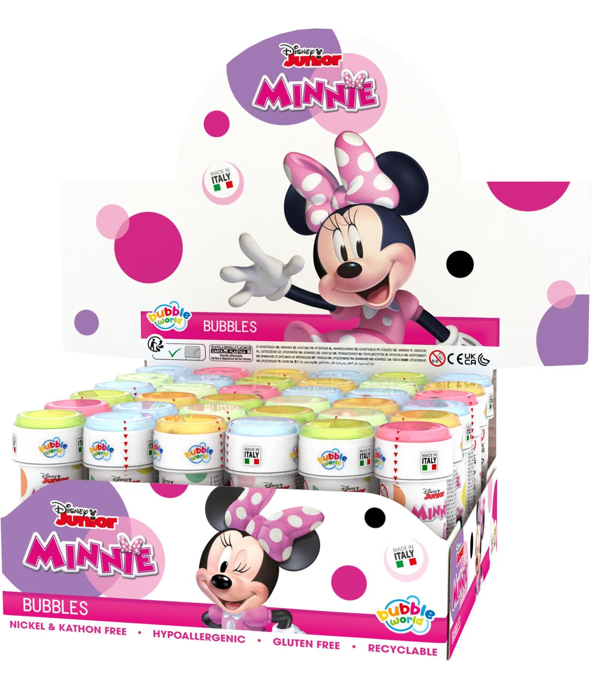 Minnie Mouse - Bolle di sapone da 60 ml, 36 pezzi, 23,5 x 23,5 x 12 cm