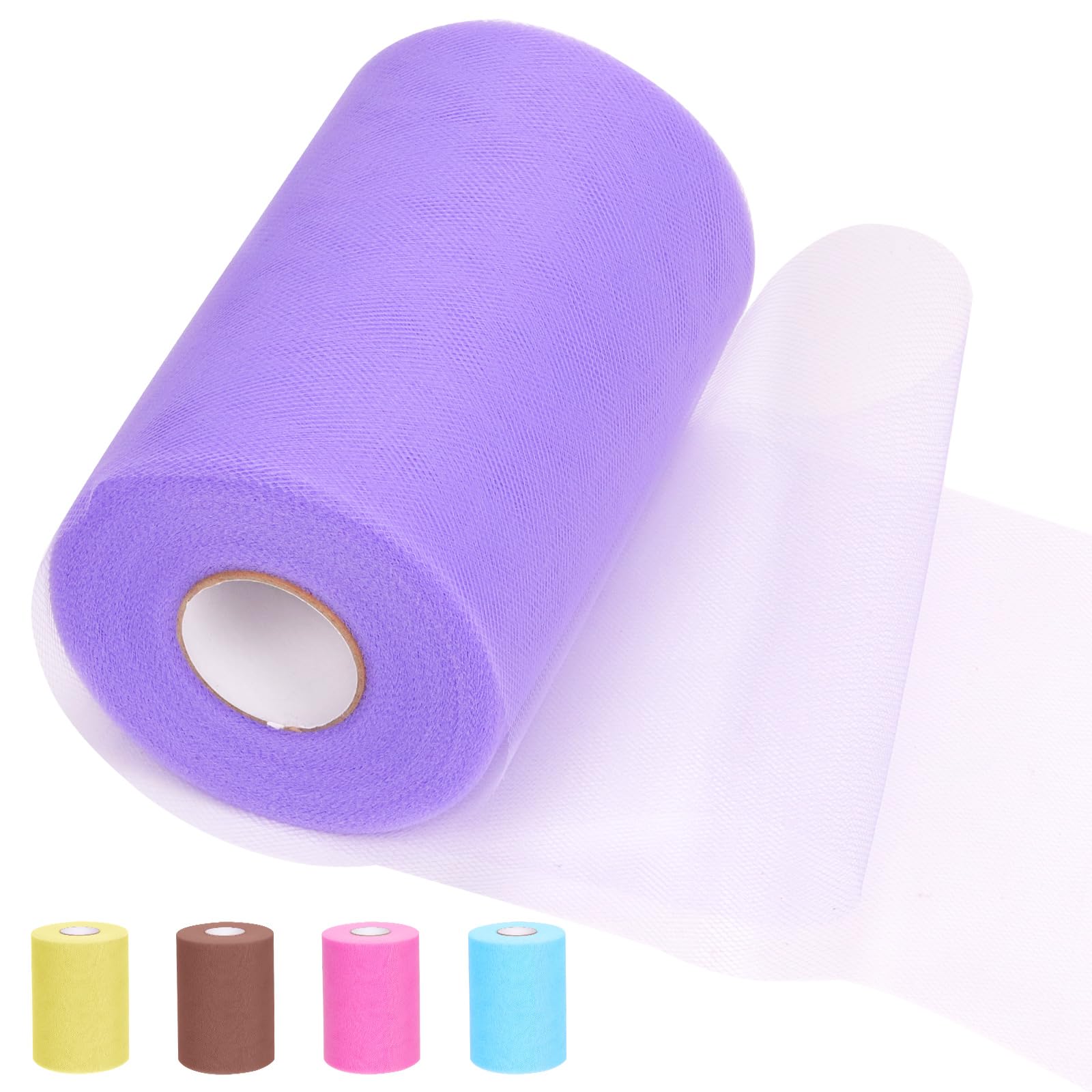 Tanstic Light Purple Tulle Fabric Roll, 6 Inch x 100 Yards, Polyester, Abstract Pattern, Tulle Fabric Roll for DIY Tutu Bow, Birthday Party Wedding Decorations