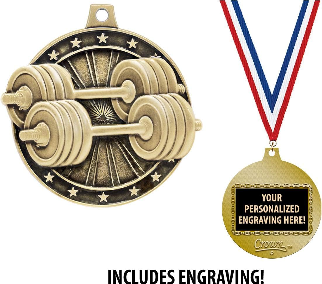 Weightlifting Medals, 2" Gold Bodybuilding Medal Award with Free Custom Engraving Prime
