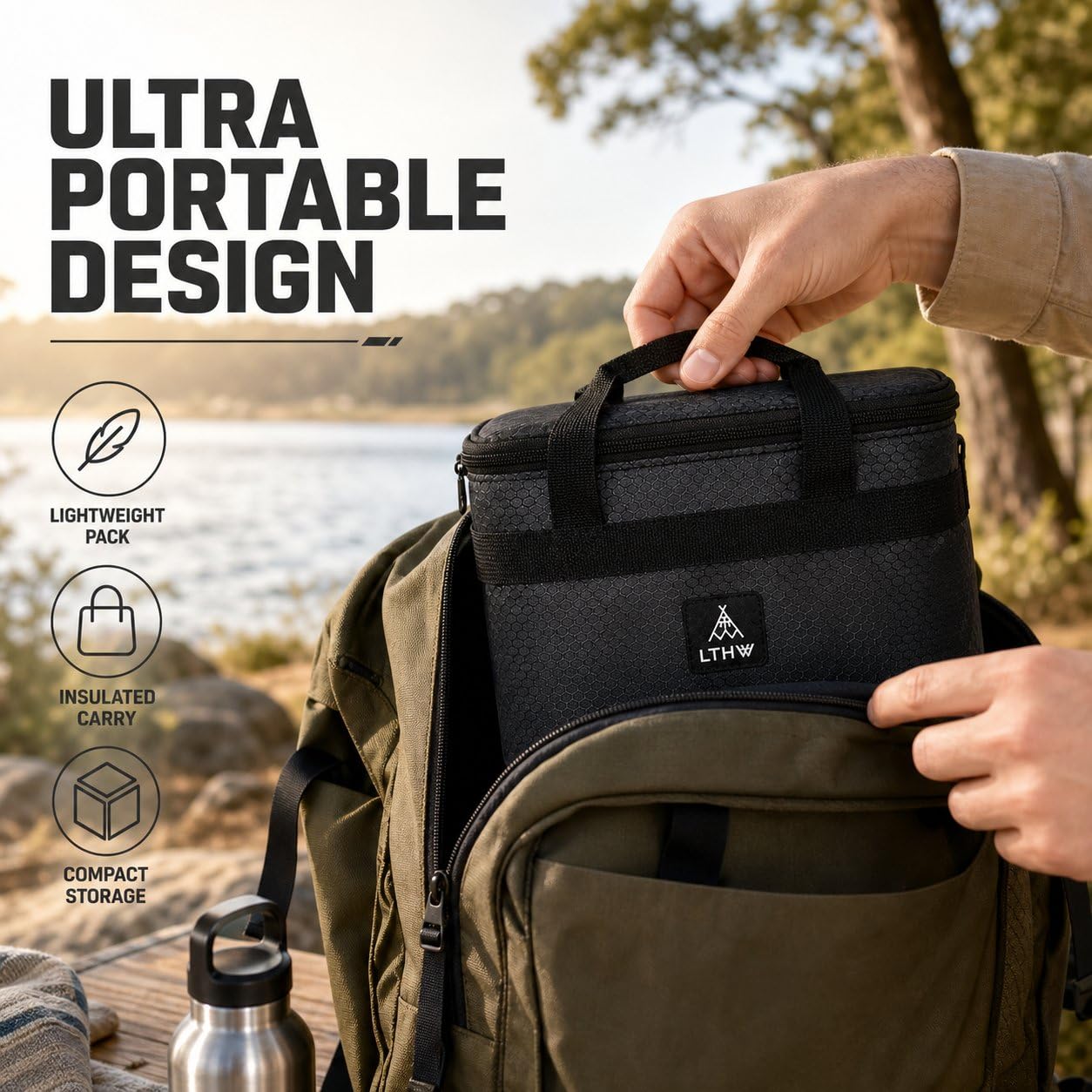 Vajilla Camping Acero Inoxidable 304, Kit Cocina Portátil para 3-4, Set Cubiertos Reutilizables para Picnic, Bolsa Nevera Oxford