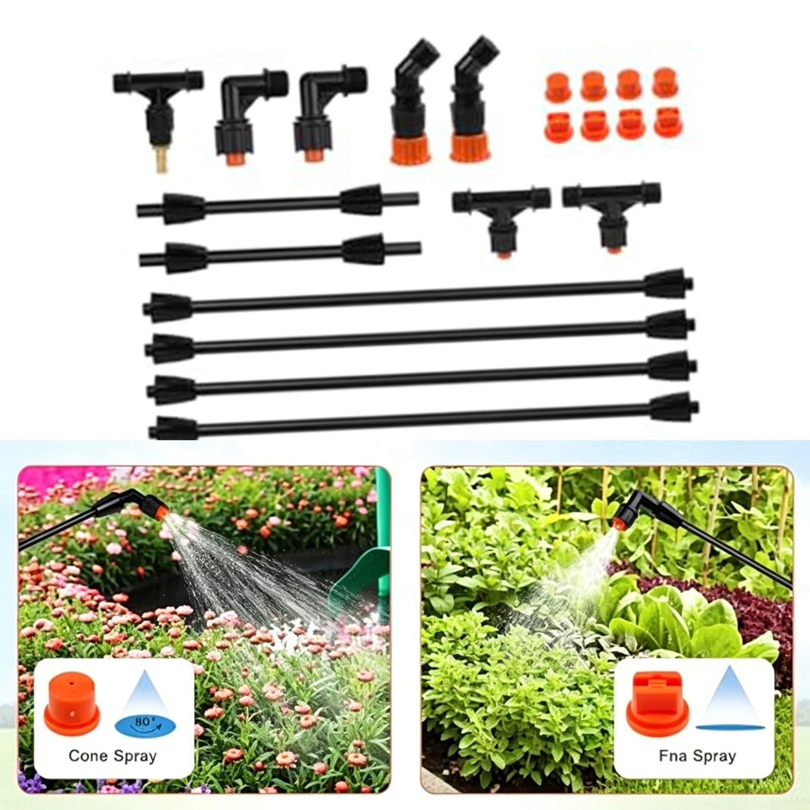 Barra de jardín de 4 boquillas con conector de latón de 1/4 pulgadas y varillas de polipropileno reforzado para mochila y tanque pulverizadores para campo grande