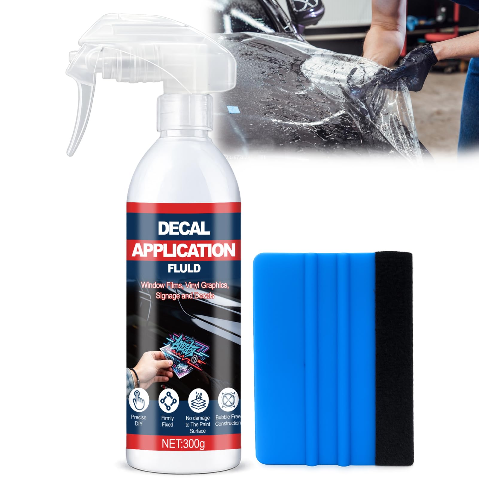 Fluido di Montaggio per Pellicole Autoadesive, 300 ml, Lubrificante | Pellicola Adesiva Trasparente, Lubrificazione Delicata, Adatto per Auto, Vetri e Privacy