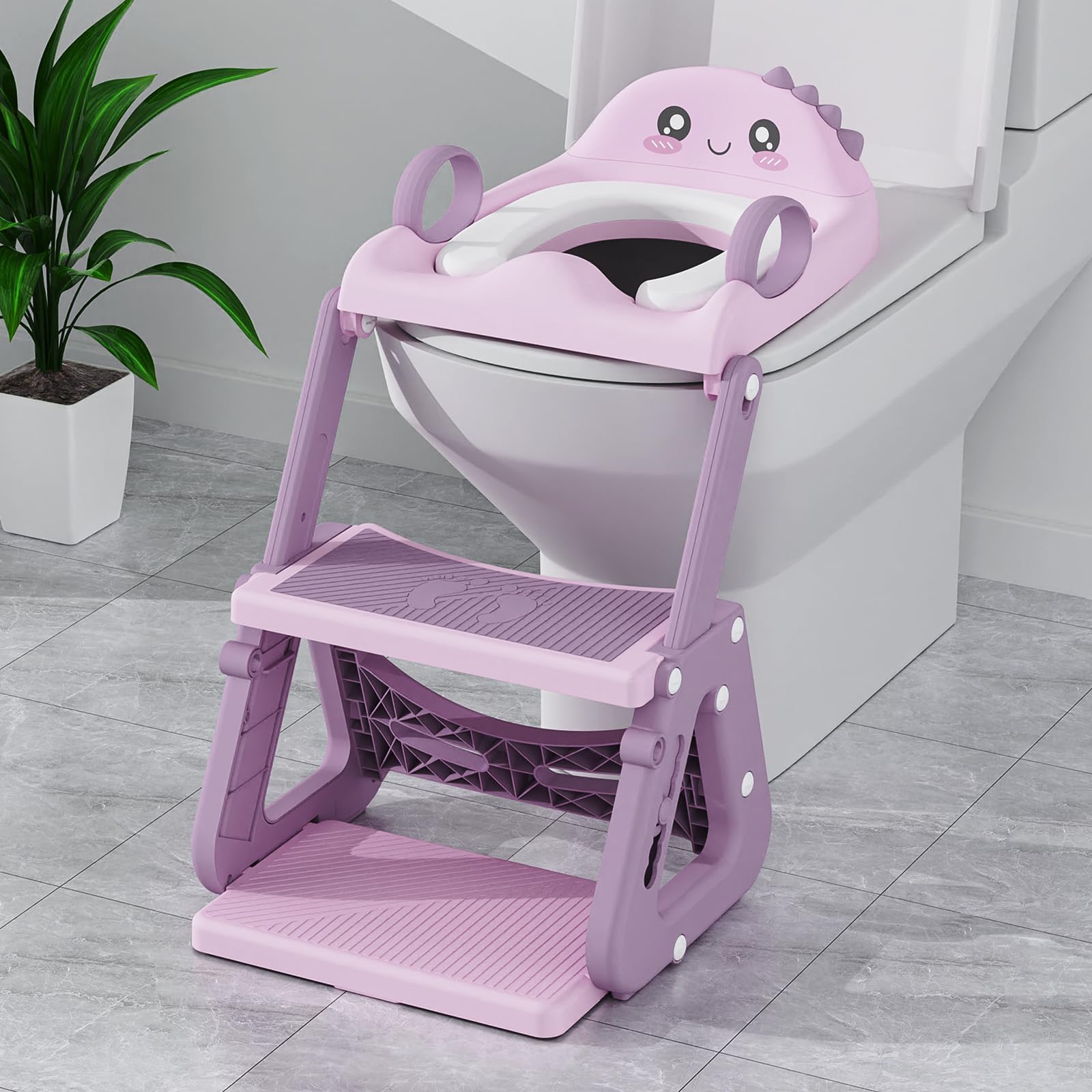 Potty Training Seat Upgrade 2 in 1 Potty Training Toilet with Step Stool Foldable Toddler Toilet Seat for