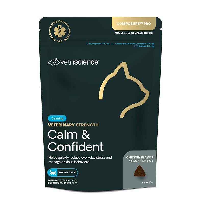 Suplemento relaxante para gatos VETRISCIENCE Calm & Confident sabor frango, 45 unidades
