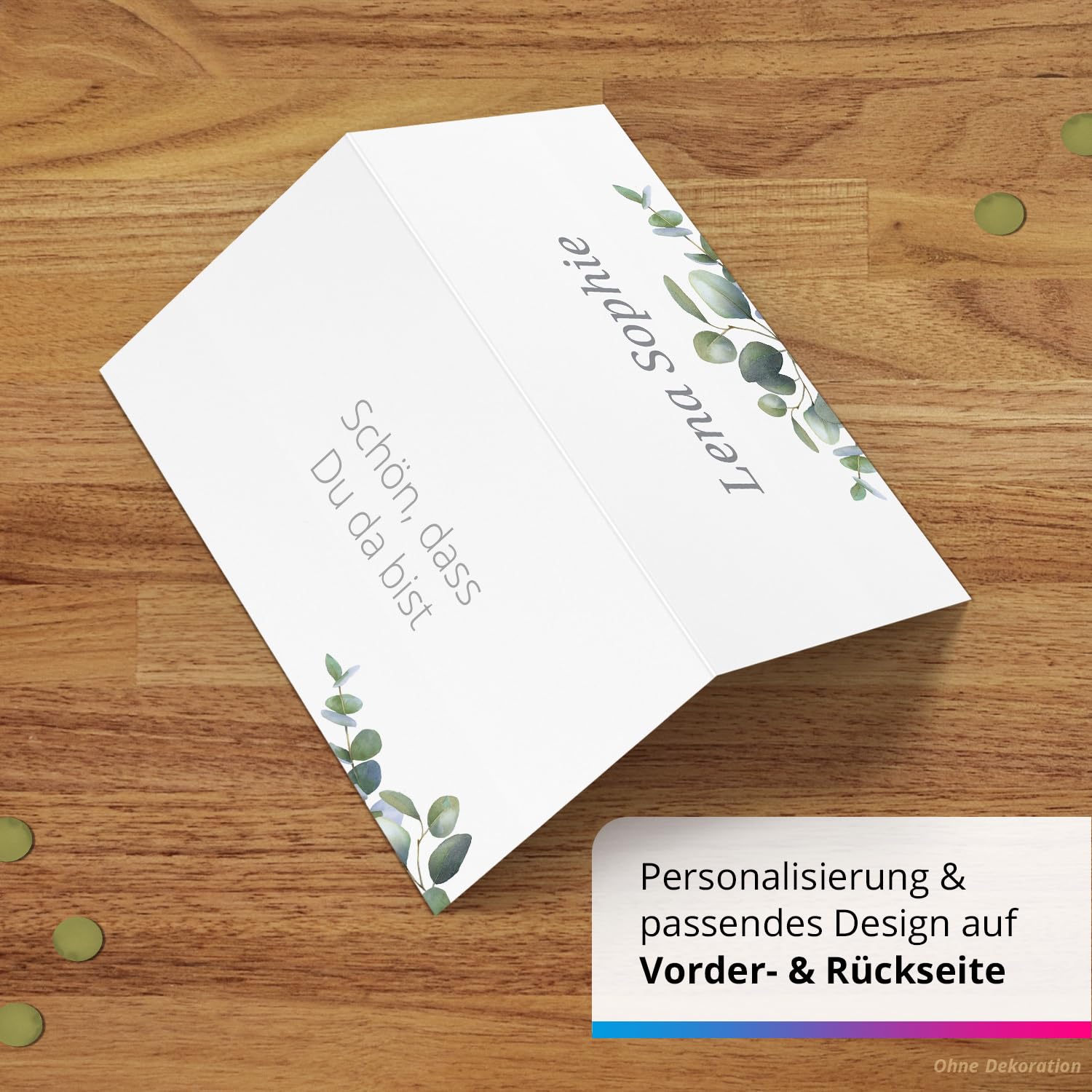 25 Tischkarten Für Hochzeit Mit Satin-Schleife – Personalisierbar, Metallisierter Karton, Eukalyptus-Salbei Design | 4,8x15 Cm