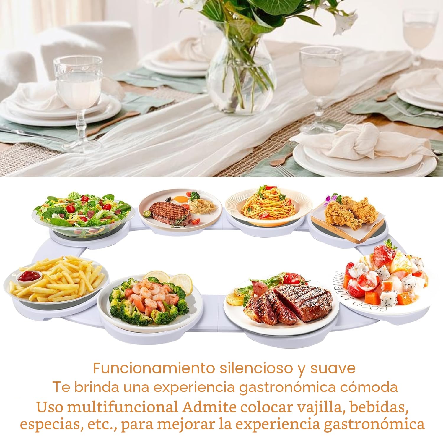 BigKing Bandeja giratoria para Mesa de Comedor, Bandeja giratoria de 360° para 8 bandejas, Plato Giratorio Lazy Susan para mesas largas, Mesa de Buffet giratoria para Comidas Familiares