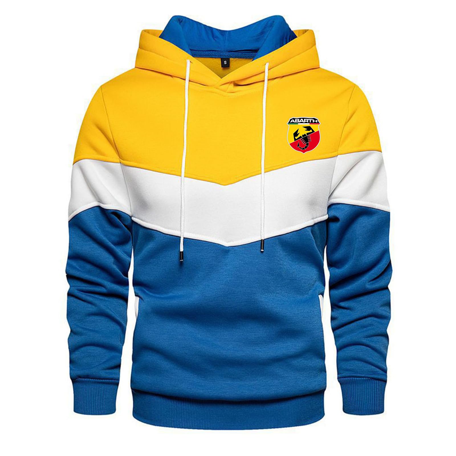 SIDHU Men's Hoodie for ABARTH Packable Patchwork Streetwear Pullover hoodies Casual Hooded Sweatshirt for for Running Travle,Yellow-L