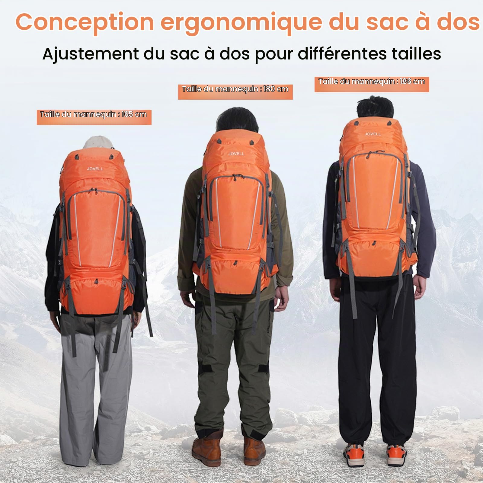 Sac à Dos de Randonnée 70L avec Couvre-pluie, Imperméable pour le Camping et le Voyage. Idéal pour les Sports Outdoor, l'Escalade, le Trekking et la Randonnée. Bagage Homme et Femme (Orange)