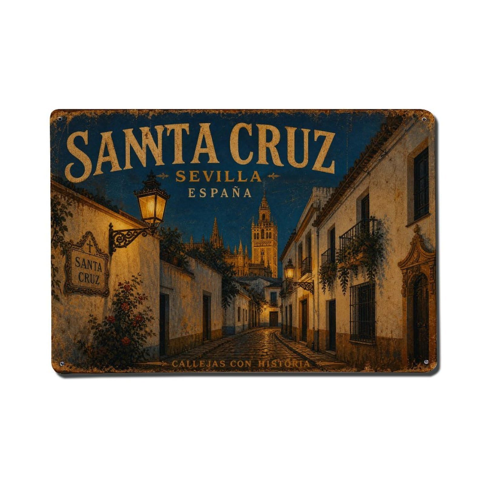 Metal Tin Sign Santa Cruz Spain Vintage Travel