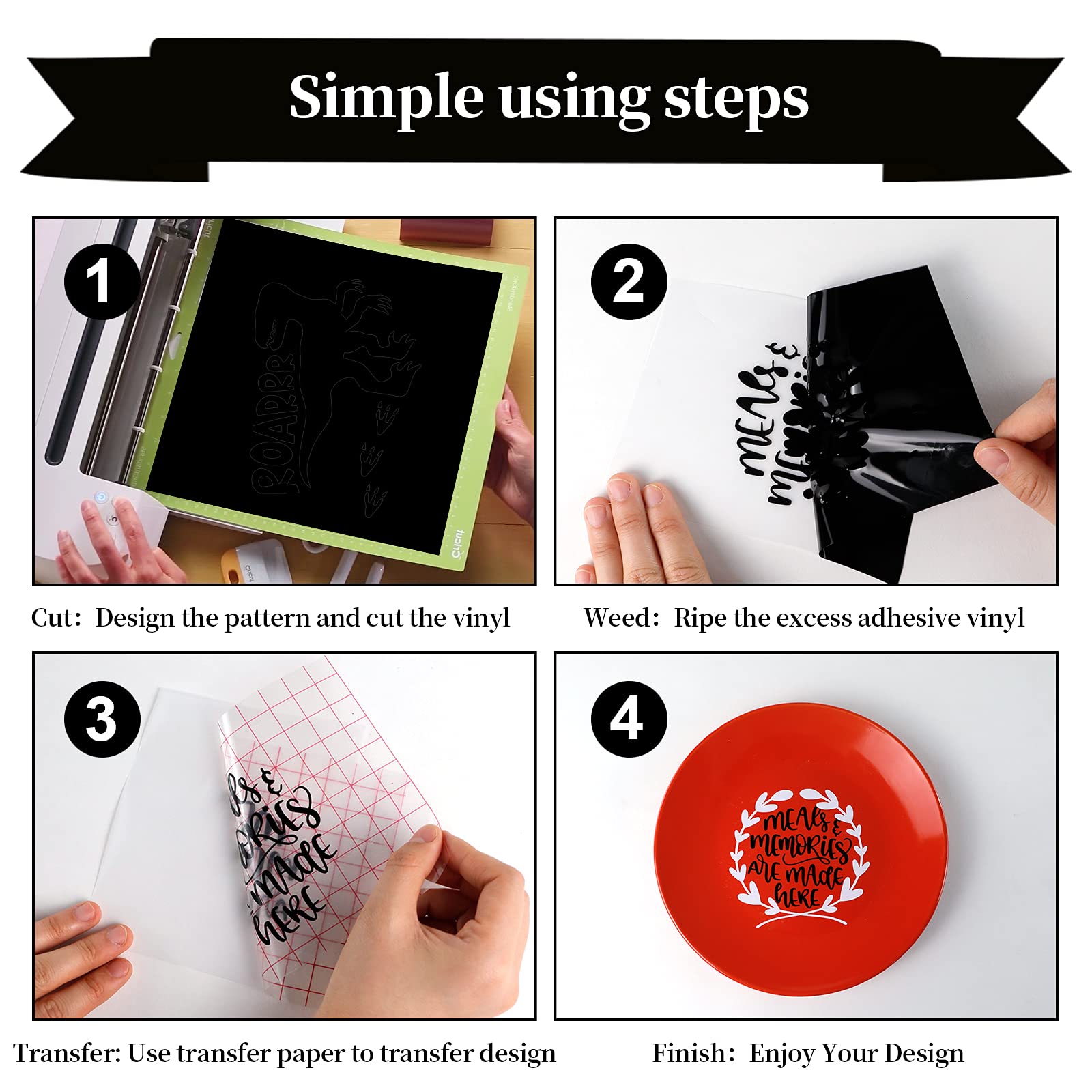 YRYM HT Permanent Adhesive Vinyl Rolls 12" x 5ft Matte Black Adhesive