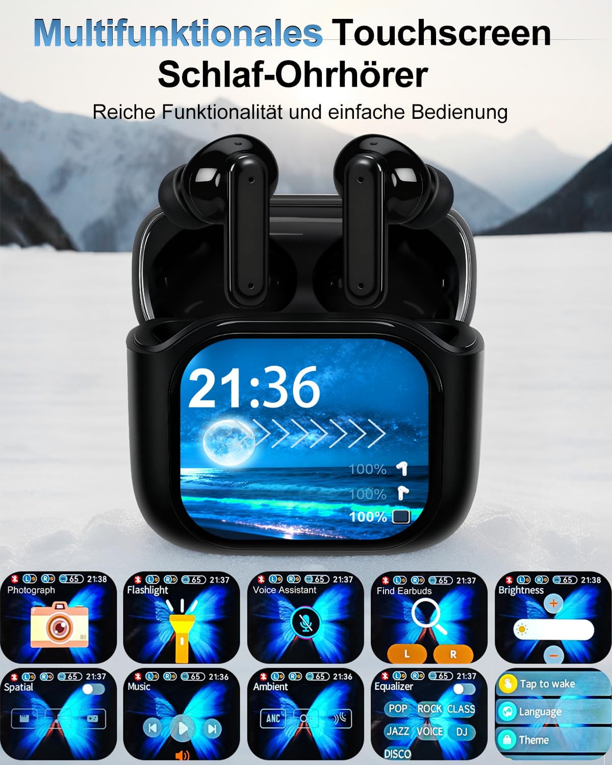 KI Übersetzer Kopfhörer, Echtzeit Sprachübersetzer Kopfhörer, Translator Earbuds mit Touchscreen 158 Sprachen Übersetzungskopfhörer mit ANC, Übersetzer Ohrhörer für Reisen/Geschäft/Studium