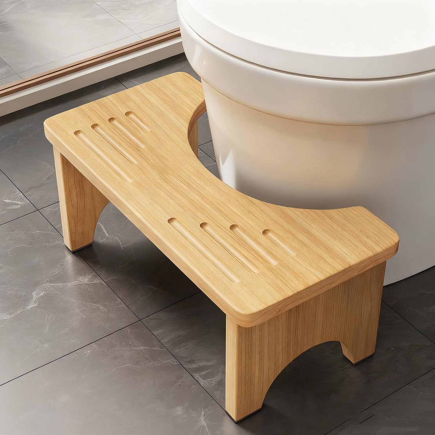 Sgabello per WC in Legno, Sgabello Pieghevole per Bagno, Sgabello per WC in Bambù per Adulti, Poggiapiedi, per Gonfiore Addominale, Migliora la Postura, Stitichezza, Emorroidi e Sindrome