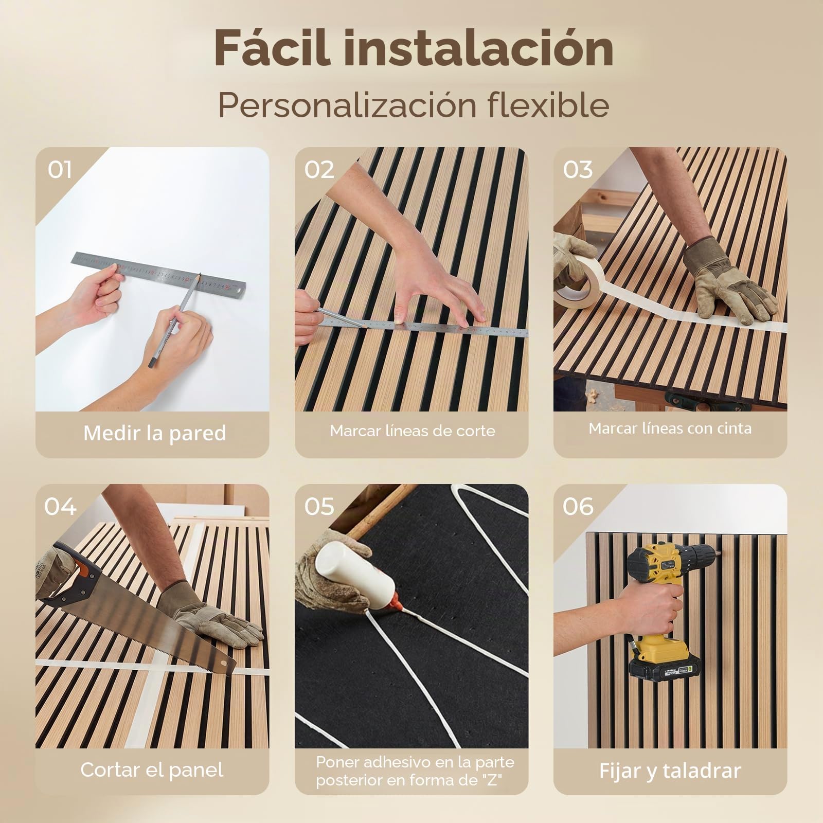 Paneles Acusticos Decorativos 120x60x2,1 cm, Ohuhu 2 Unidades Panel Decorativo pared en Imitación de Madera, Excelente Acústica, Paneles Decorativos para Pared, Fácil Instalación y Corte
