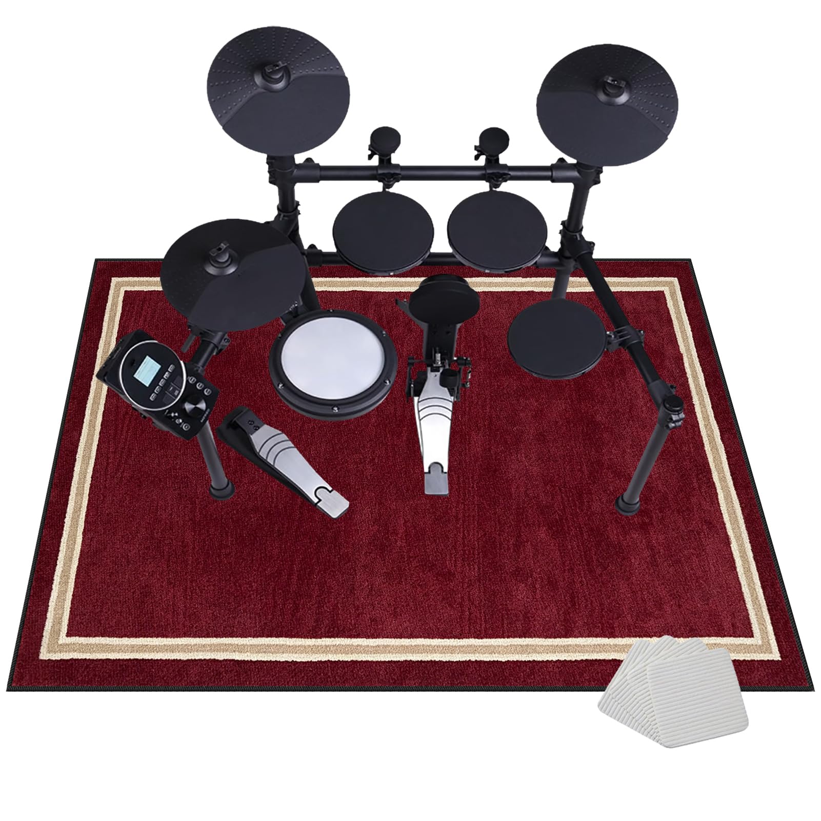 Schallschutz Teppichmatte, Drum Teppich Schlagzeug Teppich, 140 x 100 cm Rot Professioneller Schlagzeugteppich, rutschfeste Trommel Teppich, Schallschutzdecke für E-Drum-Kits Bass Drum Snare