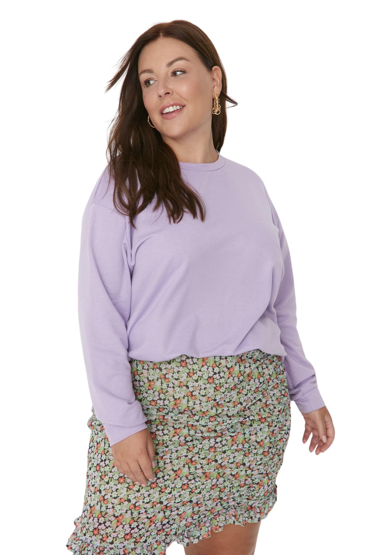 Trendyol Sudadera Lisa de Cuello Redondo de Talla Grande Mujer