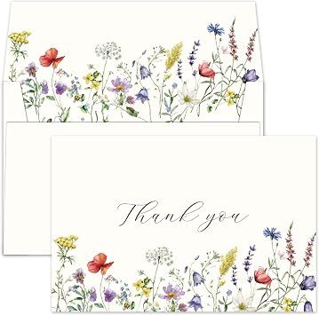 Gooji 4x6 Midsummer Floral Thank You Cards Multipack with Envelopes Bulk 20-Pack Matching Peel-and-Seal Envelopes, Wildflower, Weddings, Blank Notes Small Business, Assorted Stationary