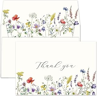 4x6 Midsummer Floral Thank You Cards with Envelopes (Bulk 20-Pack) Matching Peel-and-Seal Rustic Envelopes | Assorted Bulk, Watercolor Wildflower | Birthday Party, Baby Shower, Weddings, Greeting, Blank Notes Girl Boy Business Pink Box Assorted Stationary Blank Purple Bridal Personalized Fall