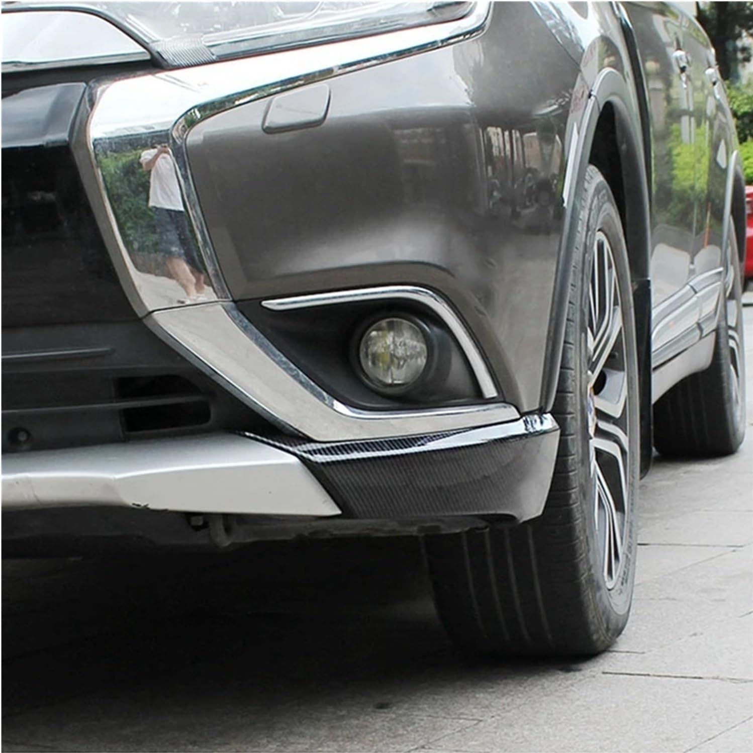 Car Front Bumper Protection Angle Corner Appearance Frame Exterior Decoration Car Accessories Compatible For Mitsubishi Outlander 2016-2018(Silver)