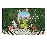 Alice in Wonderland Flag 3x5ft Tapestry Tea Party Backdrops for Kids Birthday Decorations Banner Newborn Portrait Props