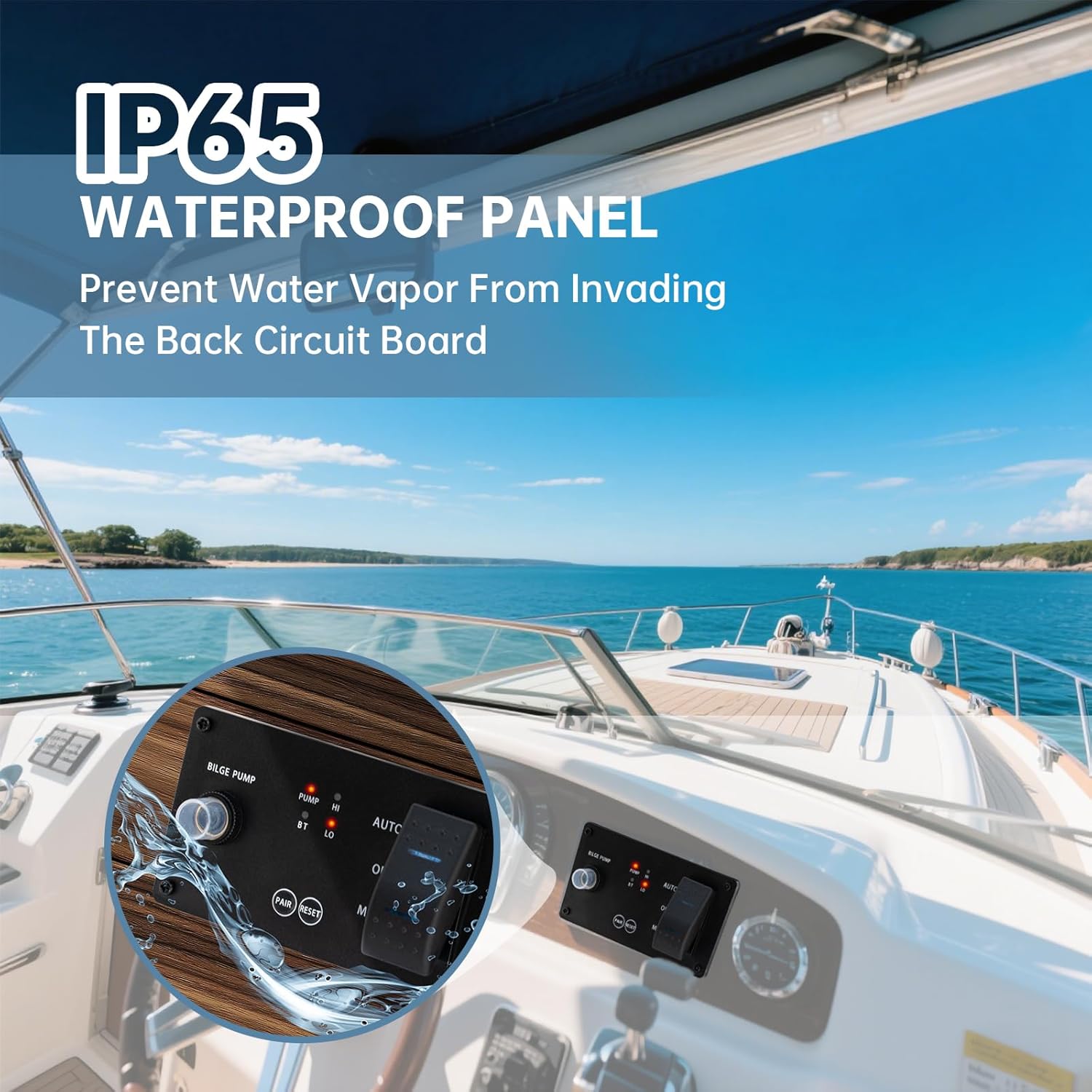 Bilge Pump Switch with Intelligent Water Level Sensor, Zuomeng Bluetooth Sensor Switch Kit with App & Panel Dual Monitoring, Adjustable Water Level Detection Range, 3 Modes, IP65 Panel for Smart Bilge