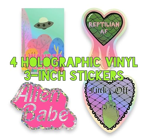 Miniatura 4 de 26 Pack Large Vinyl Alien Ufo Britney Cat Clueless Original Funny Waterproof Holographic Water Bottle Colorful Original Stickers