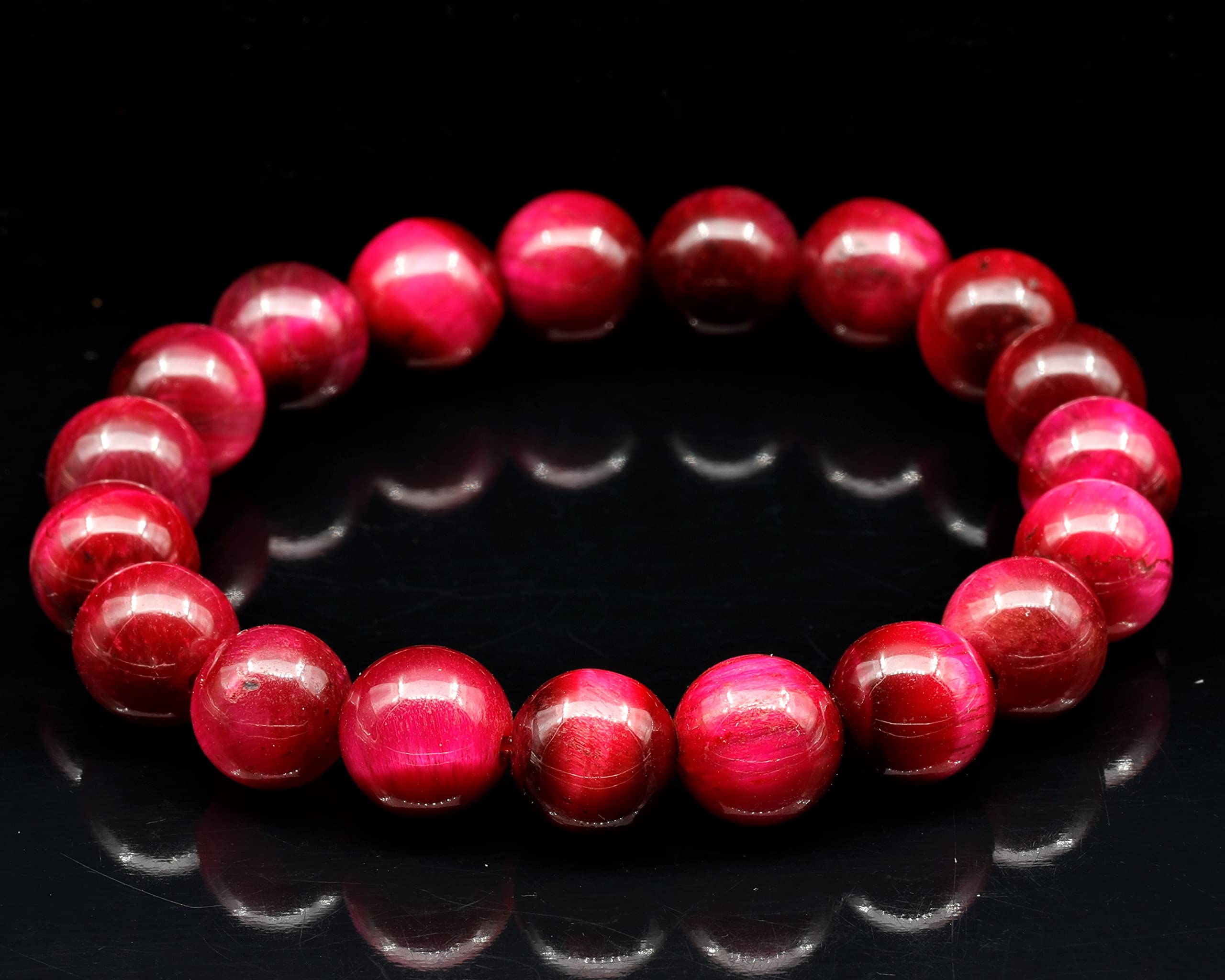ElisaJewelryArt – Bracciale con perline in occhio di tigre rosa naturale, pietra preziosa e cristallo, braccialetto elastico unisex regolabile (occhio di tigre rosa), Pietra