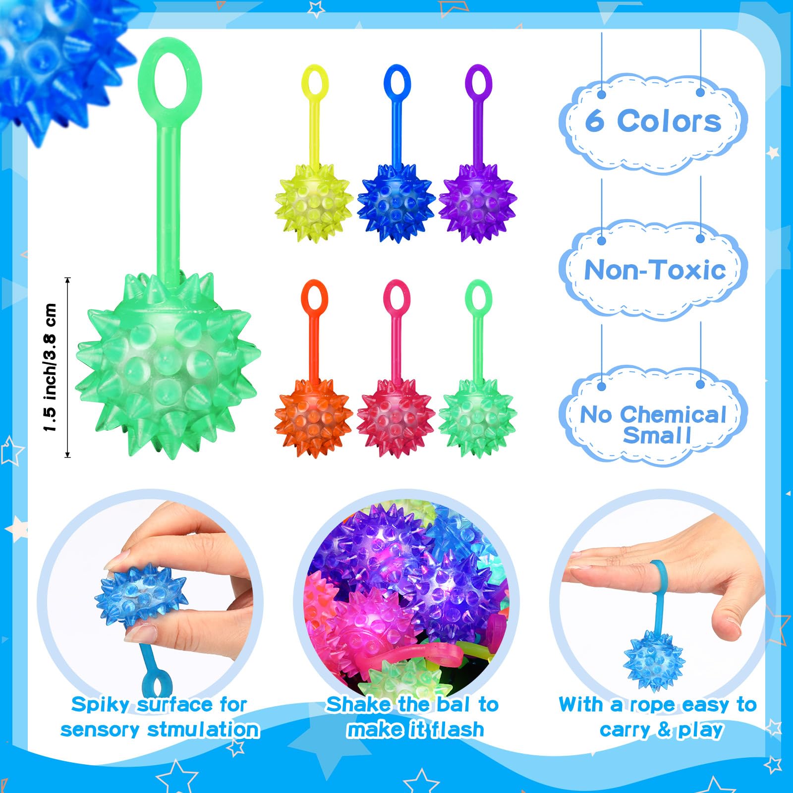 Sotiff Lot de 30 mini balles lumineuses à LED rebondissantes clignotantes multicolores pour soulager le stress - Boules sensorielles en caoutchouc - Pour carnaval, fêtes, cadeaux pour adultes, animaux
