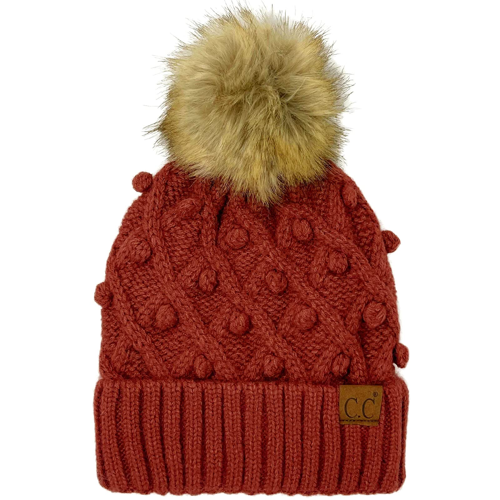 C.C Wintermütze mit Sherpa-Fleece, gefüttert, Grobstrick, Stretch, Pom Pom