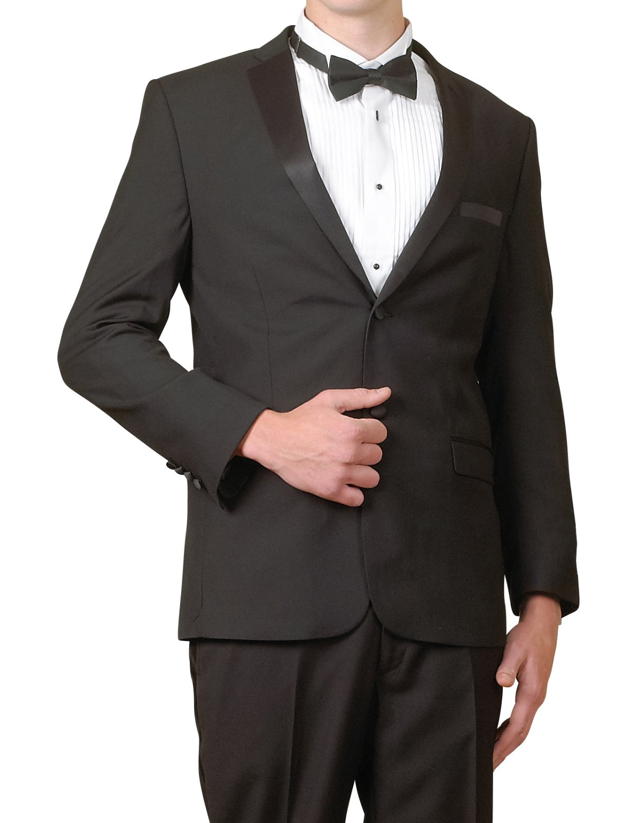 New EraFactory Outlet Mens Super 140 Slim Fit 2 Button Black Tuxedo (36 Short)