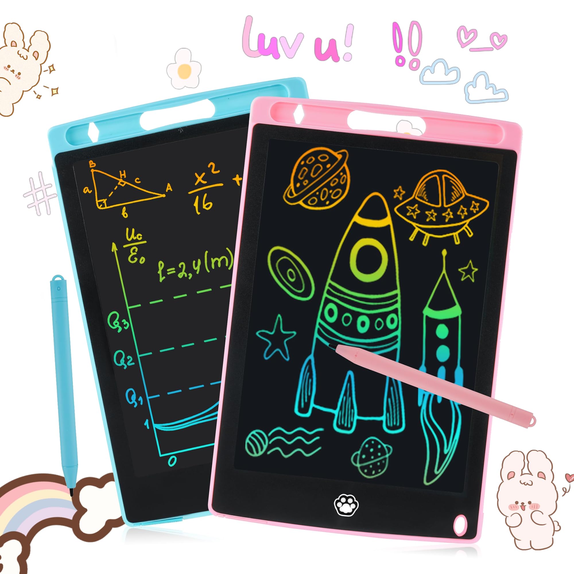 2 Pack LCD Writing Tablet, Electronic Drawing Writing Board, Erasable Drawing Doodle Board, Doodle Pad Toys for Kids Adults Learning & Education, 8.5IN(Blue+Pink)