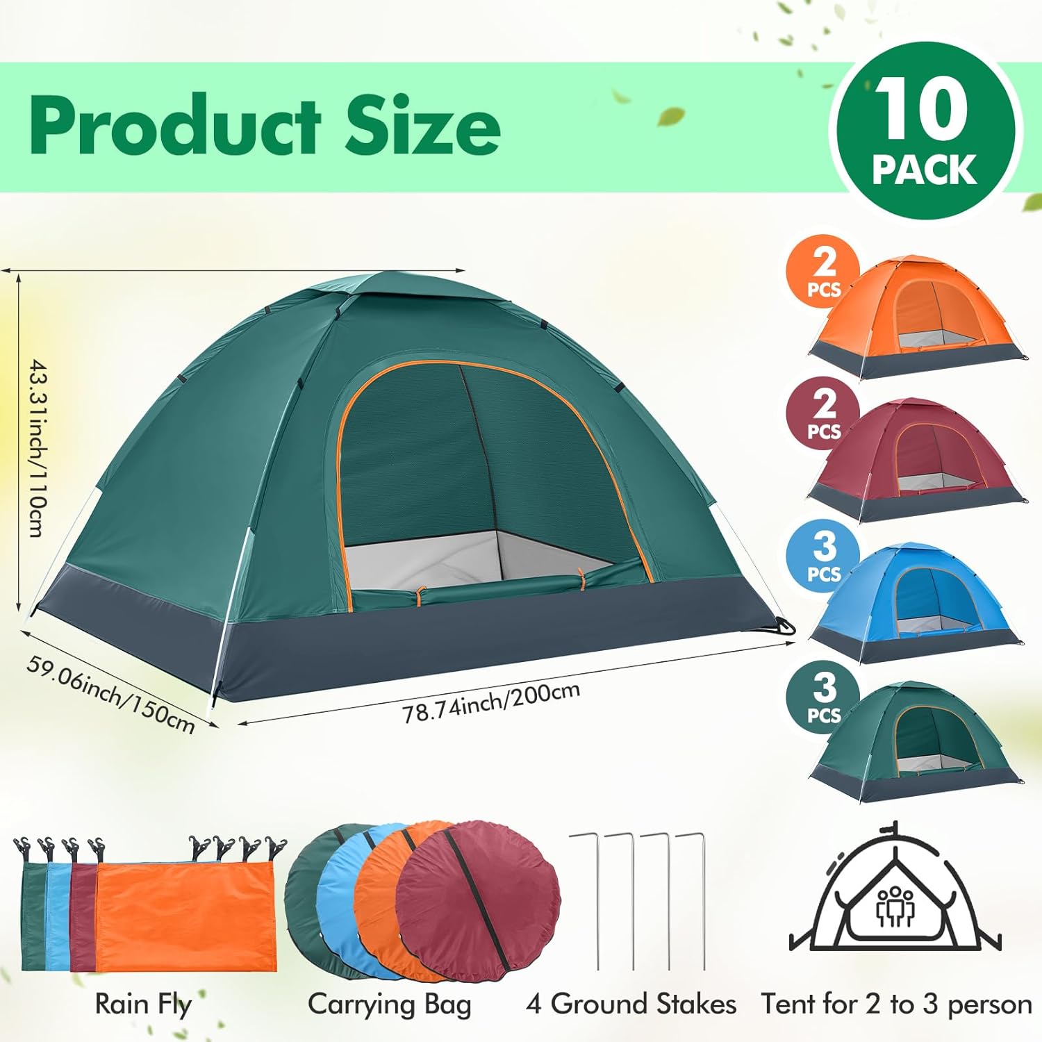 Woanger 10/16 Pack Bulk 2 Person Camping Tents for Homeless Lightweight Tent with Rain Fly and Carrying Bag Waterproof Windproof Setup Pop Up for Camping Backpacking Donation