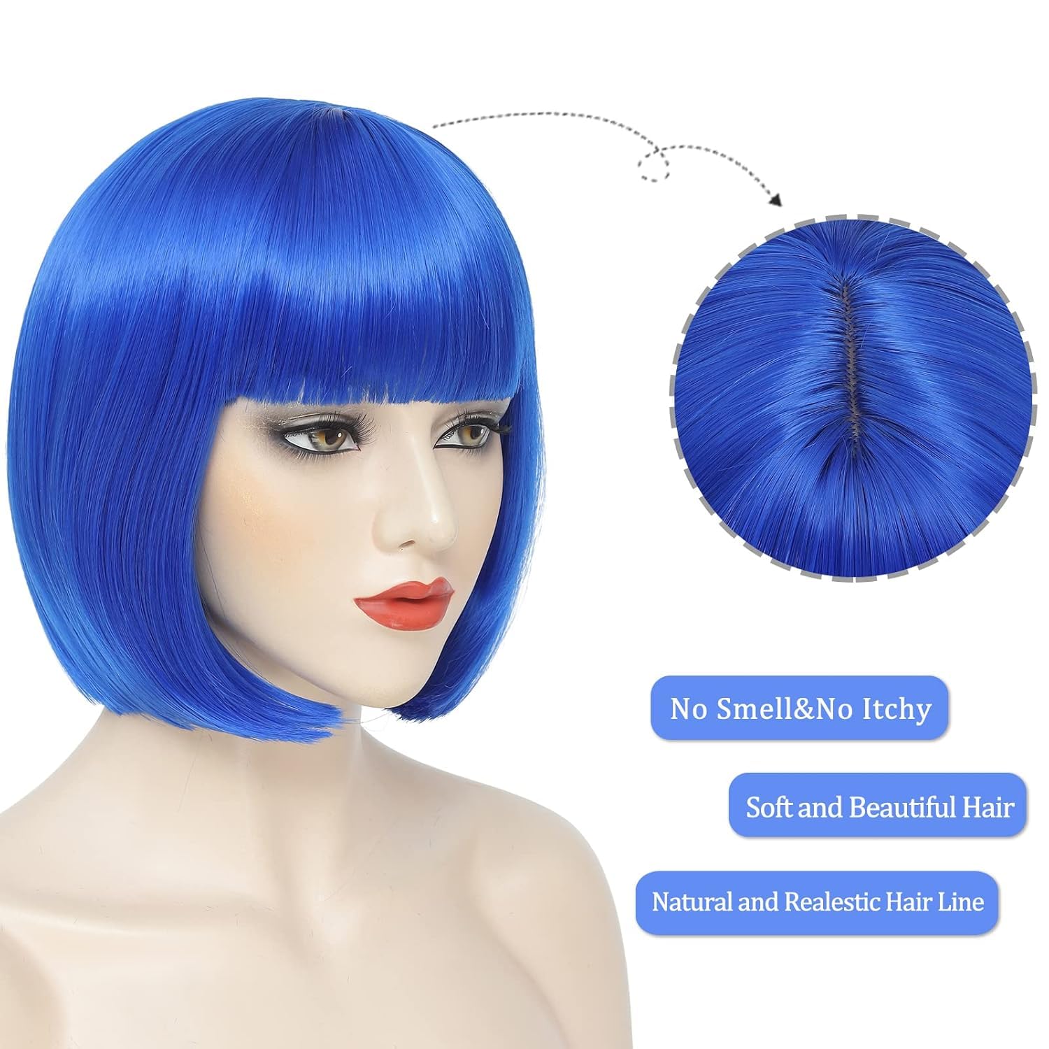 Colorfulpanda Short Blue Bob Wig with Fringe for Women Halloween Costume Cosplay Party or Daily Wear,Natural Looking Silky Straight Synthetic Heat Resistant Hair Wig,Coraline Costume - Image 3