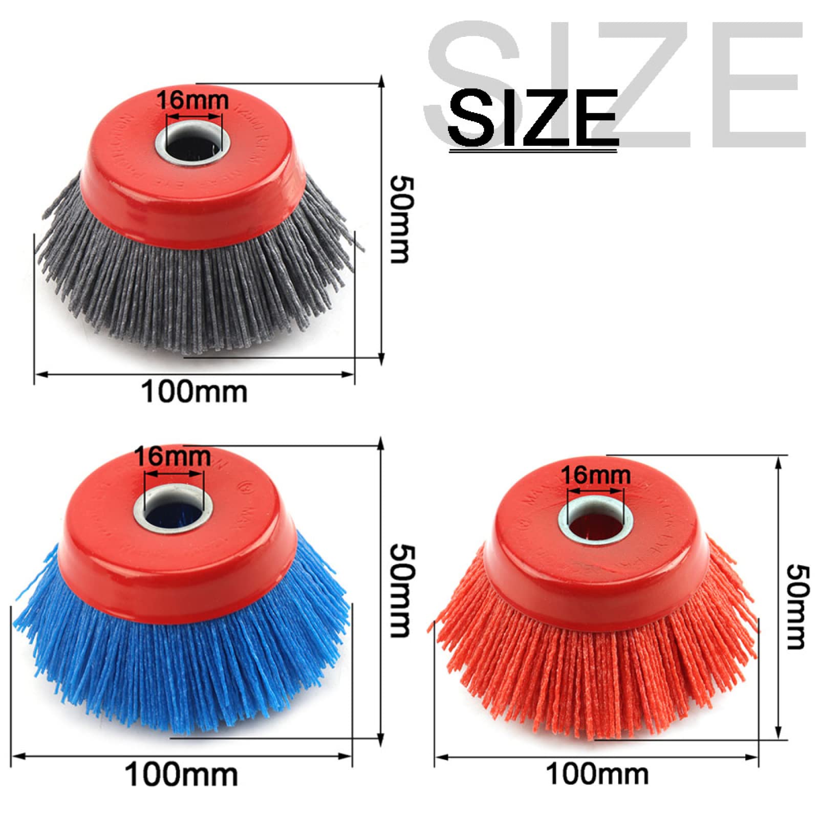 100mm 4 '' Cup Nylon Spazzola Abrasiva Ruota Spazzola Metallica Per Trapano Utensile Rotante Lucidatura Legno Sbavatura Pulizia 16mm,3 Pezzi