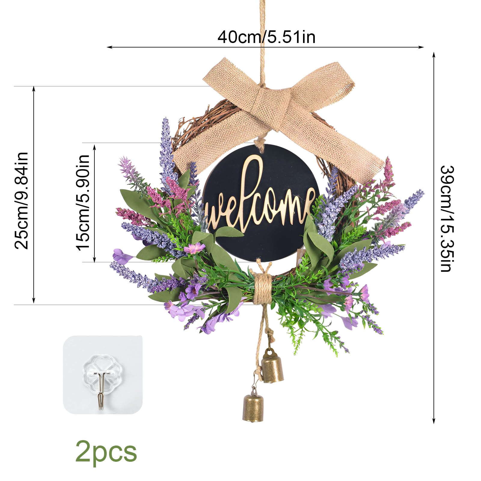 Ghirlanda Primaverile Ghirlanda Porta Ingresso Lavanda Artificiale 45 cm Viola Ghirlanda Primaverile Porta Ingresso Ghirlanda Estate per la Casa Feste porte Matrimoni Stile Country Regalo