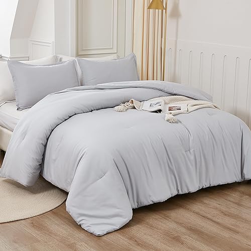 Miniatura 157 de Litanika - Juego de edredón de tamaño queen extragrande, 3 piezas, color verde salvia, ligero, unicolor, para todas las estaciones, esponjoso Verde