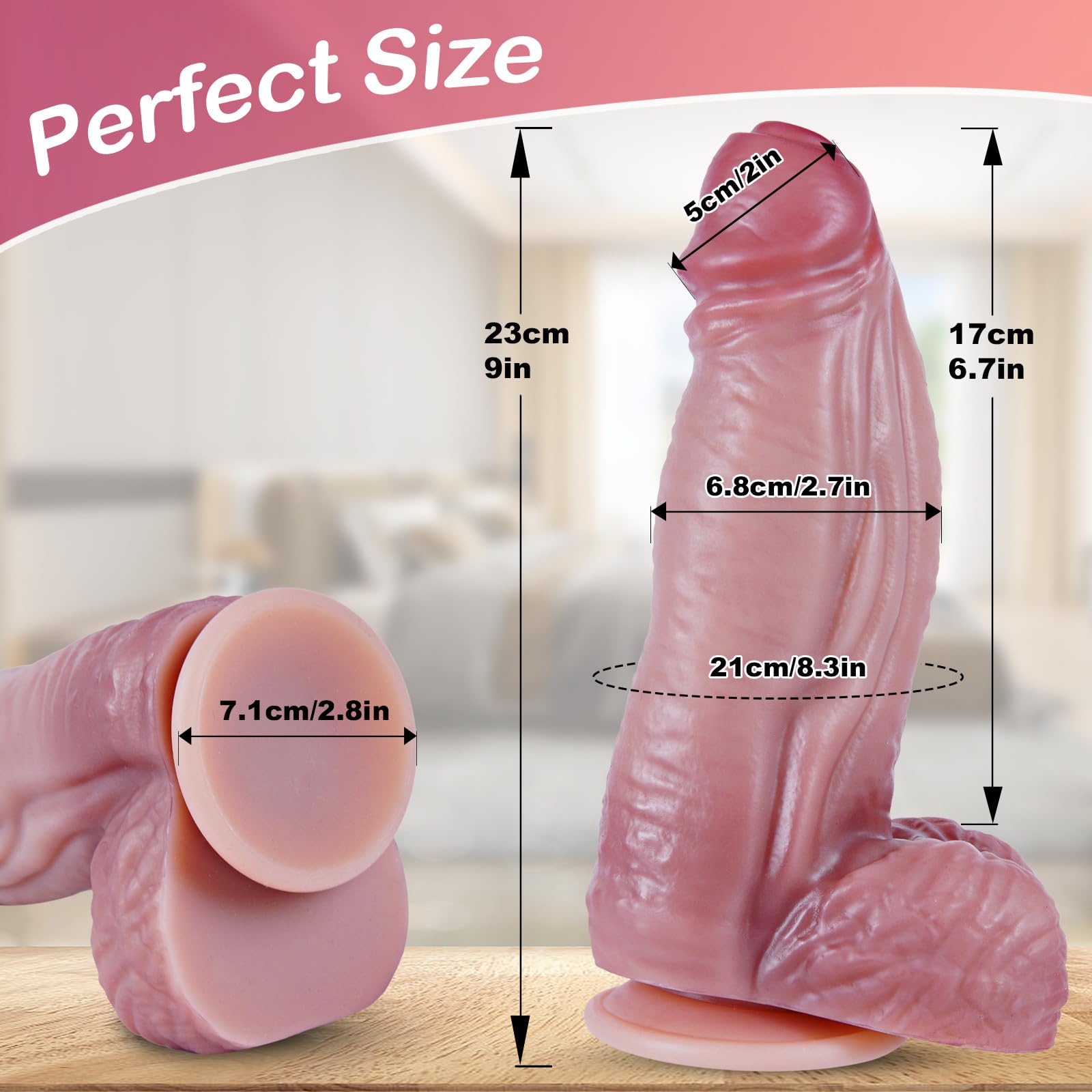 Fallo Realistico Spesso 23 cm in Silicone Lifelike Morbido, Dildo Grande Grosso con Ventosa Potente Anale G-Spot Diametro 7 cm Stimolazione, Sex Toys per Donna & Uomo Coppia