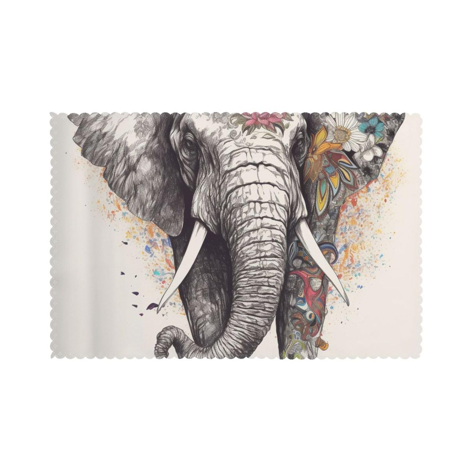 Elephant Printed Placemat Heat Resistant Place Mats Set of 6 PCS Washable Kitchen Table Mats, 12x18 Inch