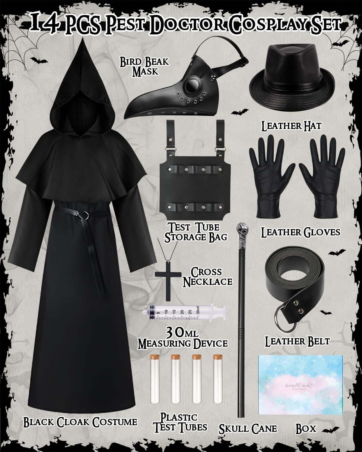 Costume da pestdottore da uomo, costume da plague Doctor con maschera da pestdottore, costume medievale steampunk, costume da pest, costume da uomo per Halloween