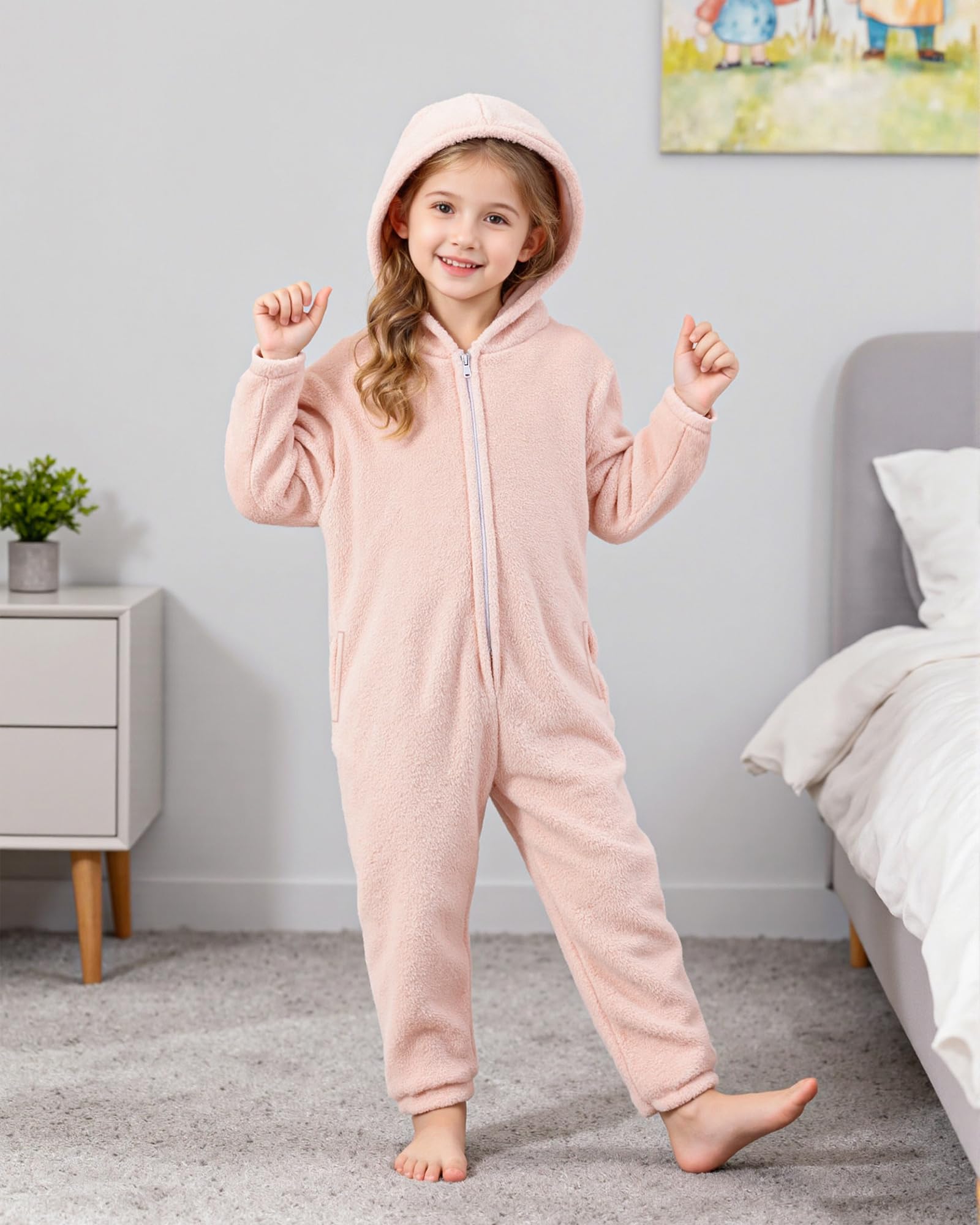 KAKU NANU Mono Unisex para Niños de Color Liso 3-12 Años Mono con Capucha de Peluche Suave Acolchado y Cálido con Cremallera y Bolsillos para Niño y Niña 6 Colores
