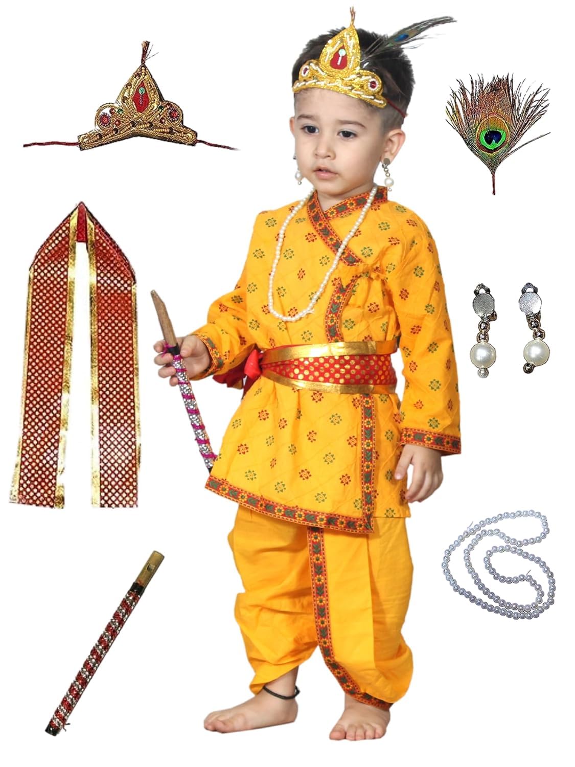 Kaku Fancy Dresses Krishna Costume/Janmashtami Krishnaleela Yellow Dress