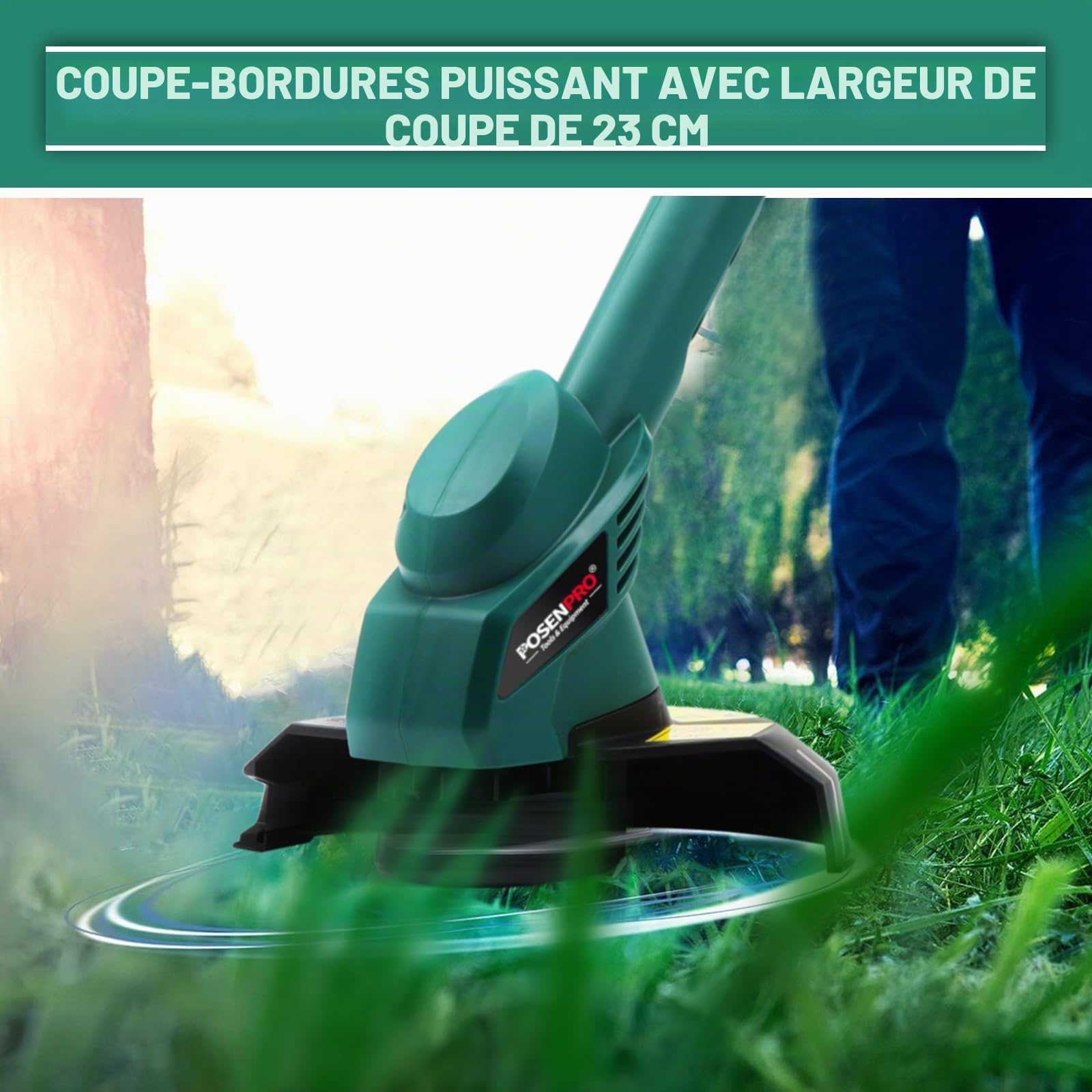 POSENPRO Coupe-Bordures Filaire 350W, Tranche-Bordures Électrique 23 cm avec 2 Poignées, Coupe-Bordures Electrique et Déroulement du Fil Automatique, Très Léger 1,6 kg