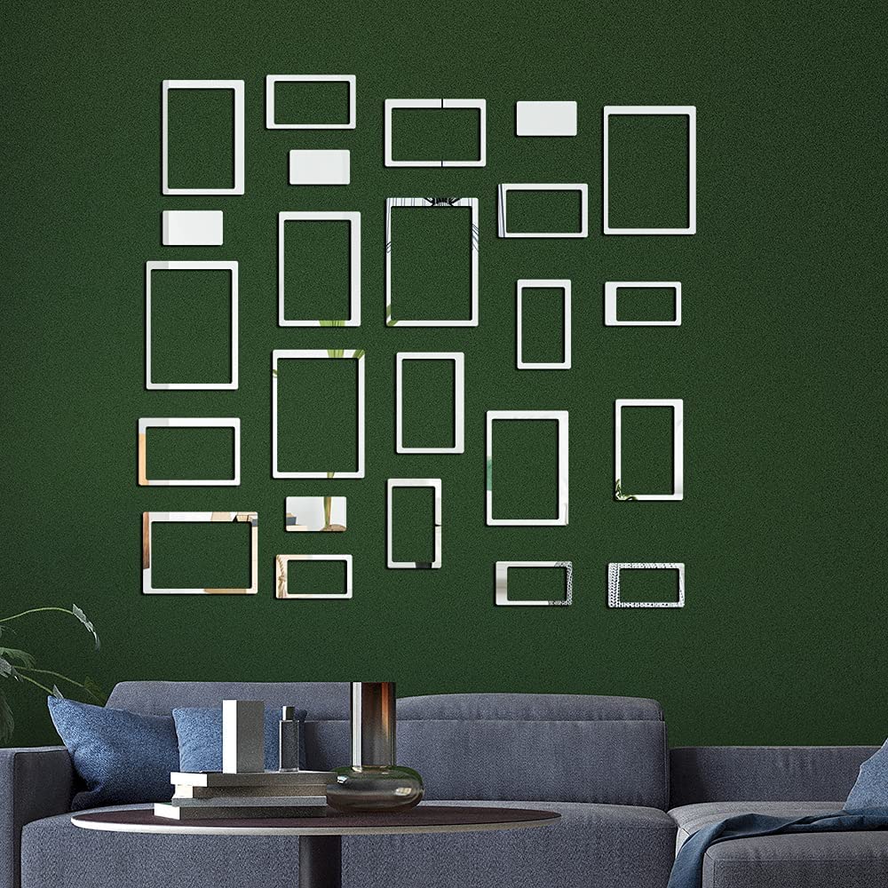 Bikri Kendra - 30 Hollow Rectangle Silver Mirror Stickers for Wall, Wall Mirror Stickers, 3D Acrylic Stickers Wall Stickers for Hall Room, Bed Room, Kitchen Living Room Kids Room. (Rec_Silver) (B07H7LCZW5) Amazon Price History, Amazon Price Tracker