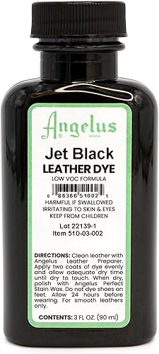 Angelus Tinte para cuero Tinte flexible para cuero para zapatos, botas, bolsos, manualidades, muebles y más, 3 onzas (negro azabache)
