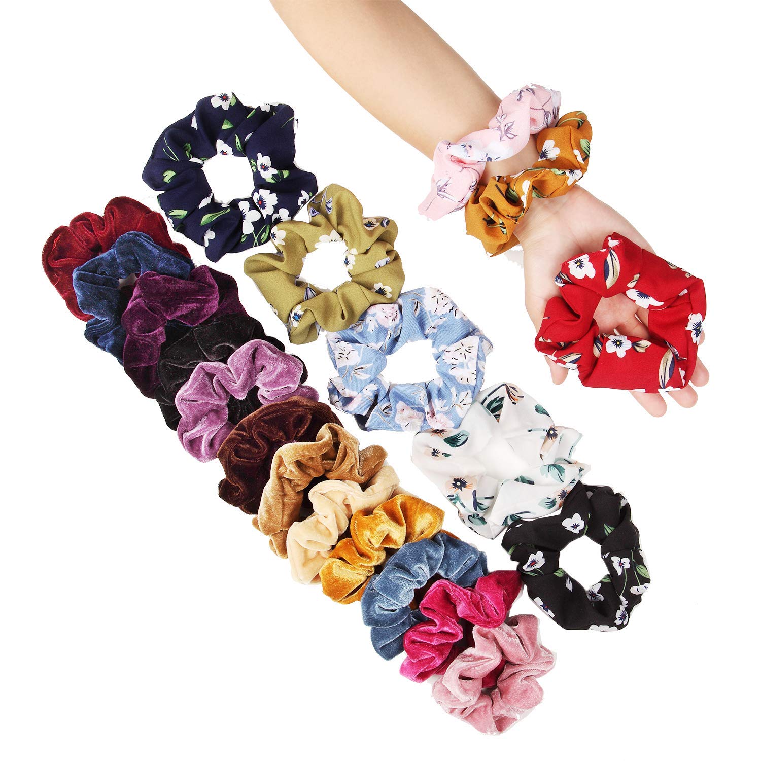 Chiffon Scrunchies, CUTEFA 20 Pack Women/Girls Scrunchies 10 Colors Velvet Hair Scrunchies and 10 chiffon Scrunchies for Hair -Scrunchie Hair Accessories