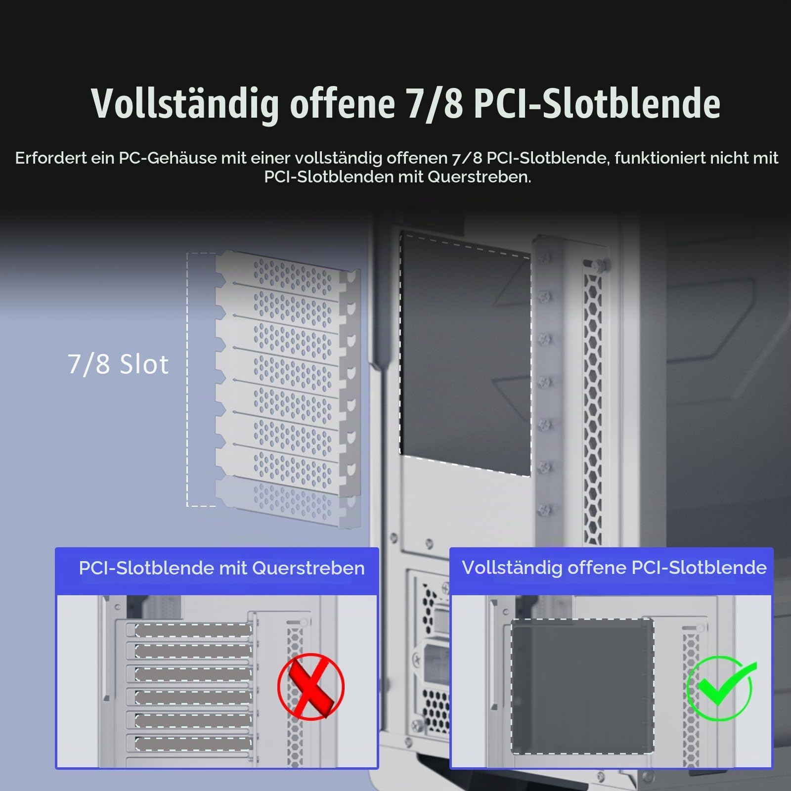 GLOTRENDS 3-Slot GPU Halterung mit 150mm PCIe 5.0 Riser Kabel für GPU Vertikalmontage, Kompatibel mit RTX5090 RTX4090 RX9070 RX7900, PC-Gehäuse mit offenem PCI 7/8-Slot Design
